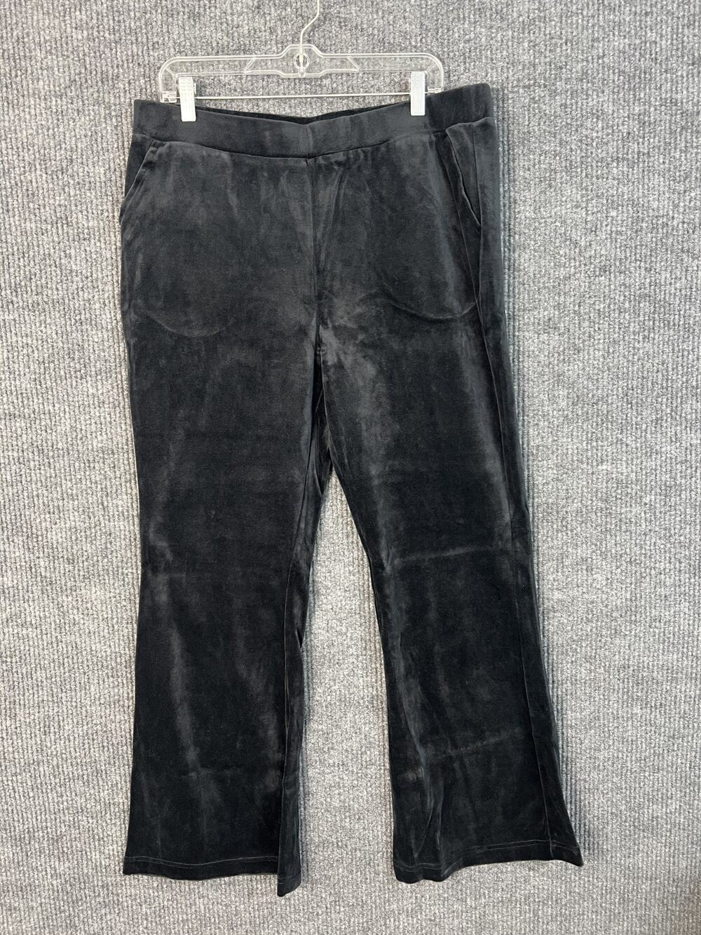 Studio Park Pants Womens 14 Black Pull On Velvet Flare Leg Hippie Boho Festival